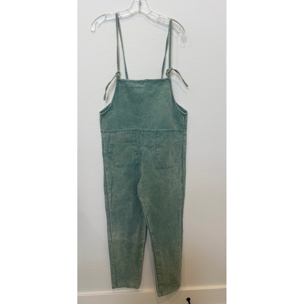 Wholesome Culture Organic Cotton Mineral Wash Overalls Green SM